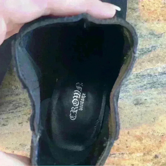 Women's CROWN VINTAGE Leio Black Leather Ankle Western Block Heel Boots 8 - Picture 7 of 16